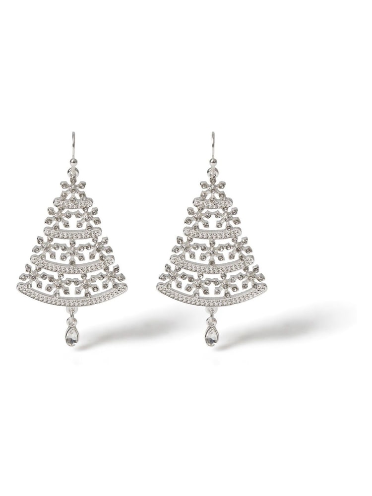 Aela Silver Tone Christmas Crystal Tree Earrings - Image 1 of 3