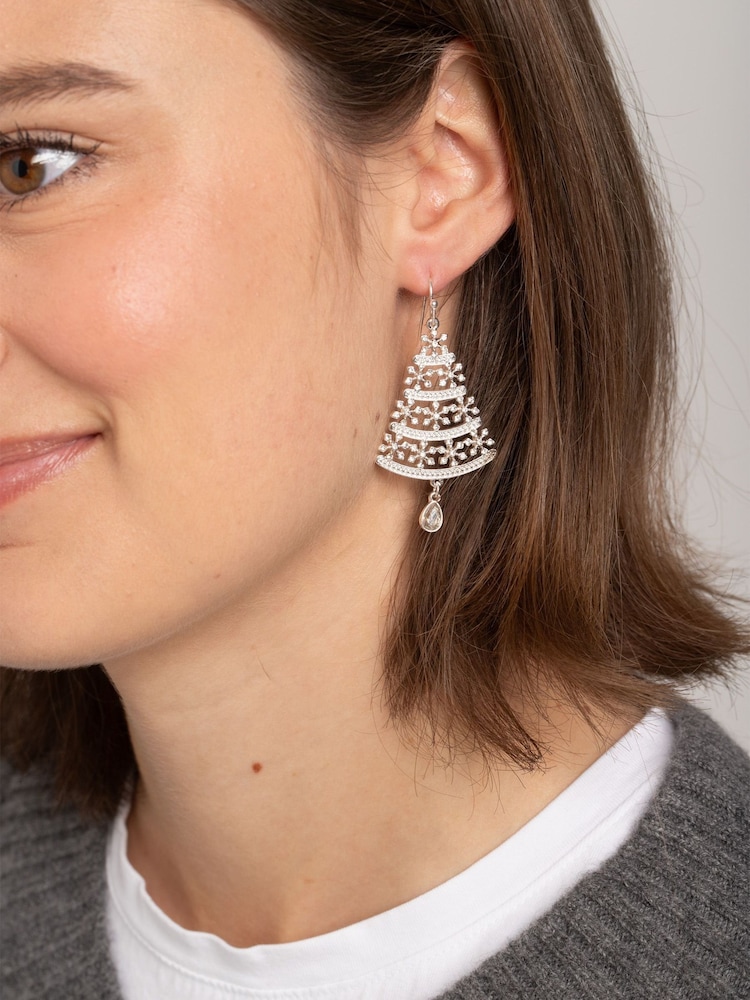 Aela Silver Tone Christmas Crystal Tree Earrings - Image 2 of 3