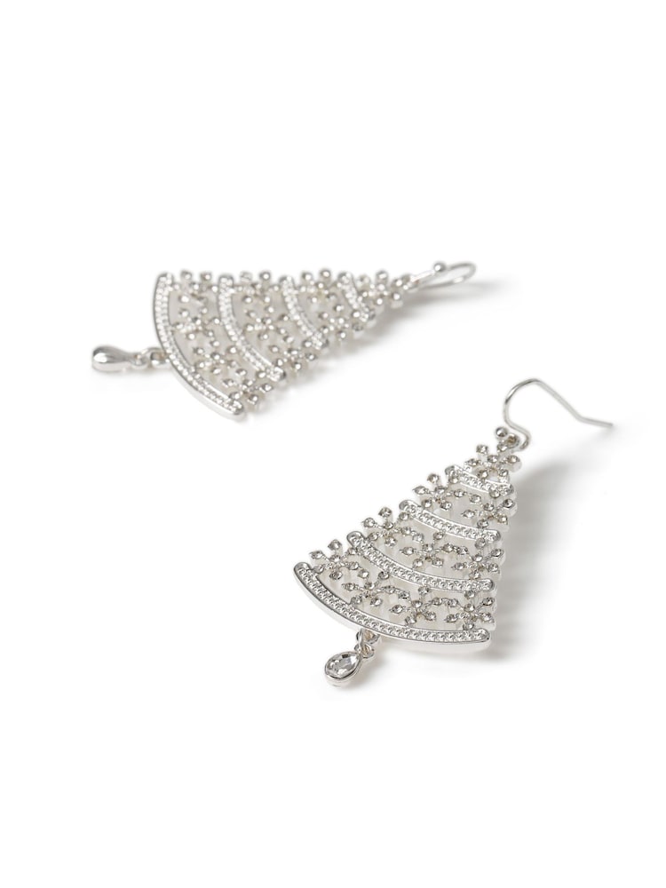 Aela Silver Tone Christmas Crystal Tree Earrings - Image 3 of 3