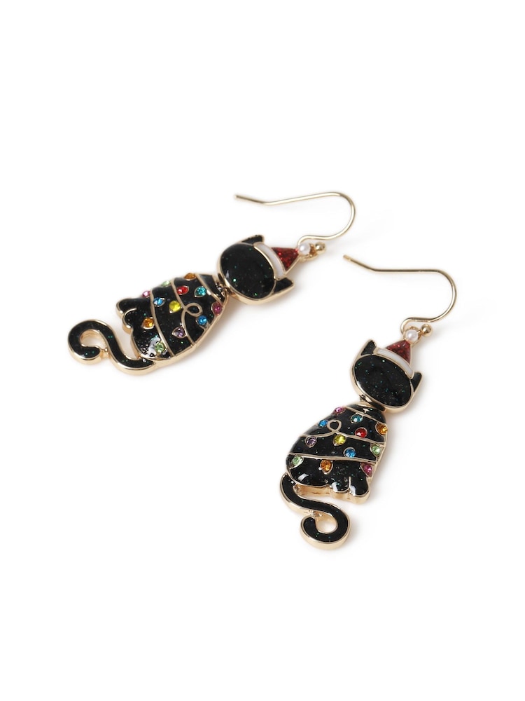 Aela Christmas Cat Drop Black Earrings - Image 3 of 3 Aela Christmas Cat Drop Black Earrings - Image 3 of 3