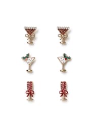 Aela Gold Tone Christmas Cocktail Stud Earrings 3 Pack - Image 2 of 3