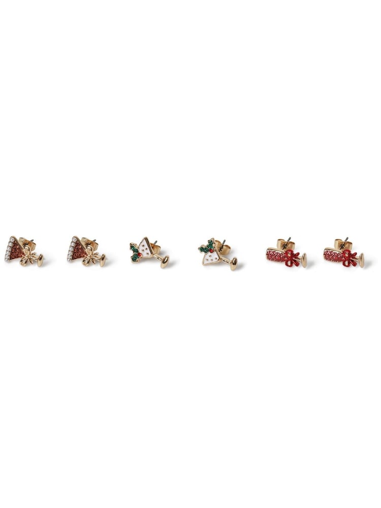 Aela Gold Tone Christmas Cocktail Stud Earrings 3 Pack - Image 3 of 3