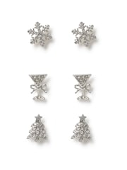 Aela Silver Tone Christmas Stud Earrings 3 Pack - Image 2 of 3