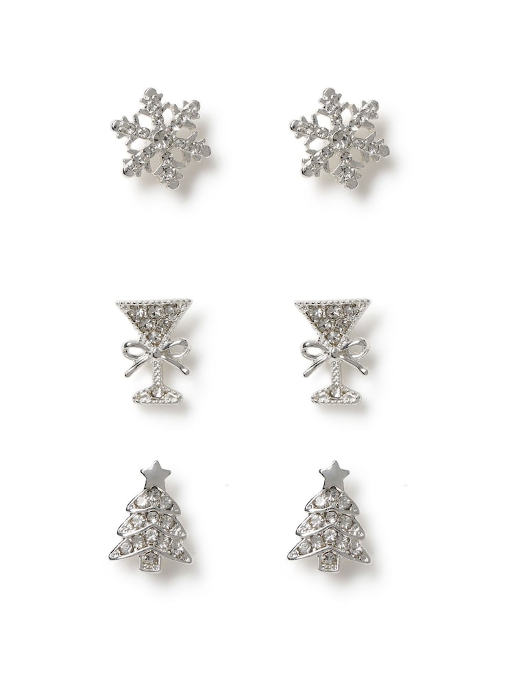 Aela Silver Tone Christmas Stud Earrings 3 Pack - Image 2 of 3 Aela Silver Tone Christmas Stud Earrings 3 Pack - Image 2 of 3