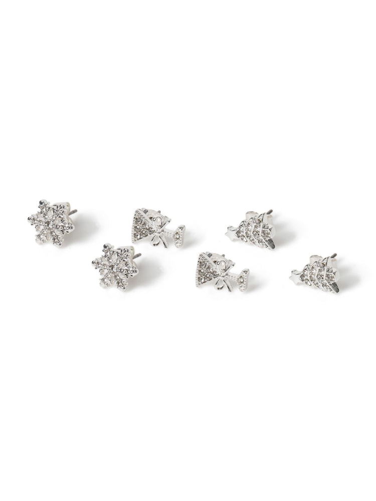 Aela Silver Tone Christmas Stud Earrings 3 Pack - Image 3 of 3 Aela Silver Tone Christmas Stud Earrings 3 Pack - Image 3 of 3