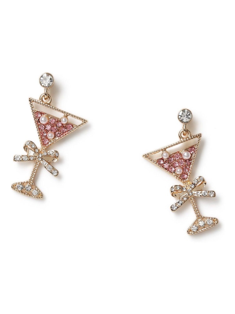 Aela Pink Christmas Cocktail Drop Earrings - Image 2 of 3 Aela Pink Christmas Cocktail Drop Earrings - Image 2 of 3