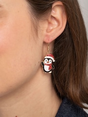 Aela Christmas Penguin Drop Black Earrings - Image 1 of 3