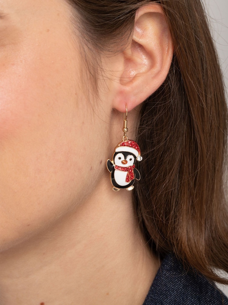 Aela Christmas Penguin Drop Black Earrings - Image 1 of 3 Aela Christmas Penguin Drop Black Earrings - Image 1 of 3