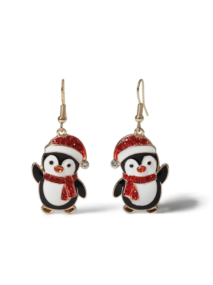 Aela Christmas Penguin Drop Black Earrings - Image 2 of 3 Aela Christmas Penguin Drop Black Earrings - Image 2 of 3