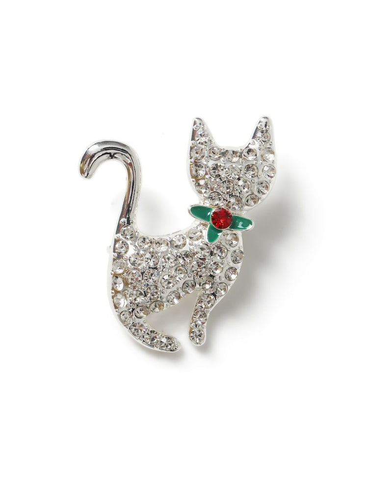 Broche de gato de Navidad Aela en tono plateado - Imagen 2 de 3