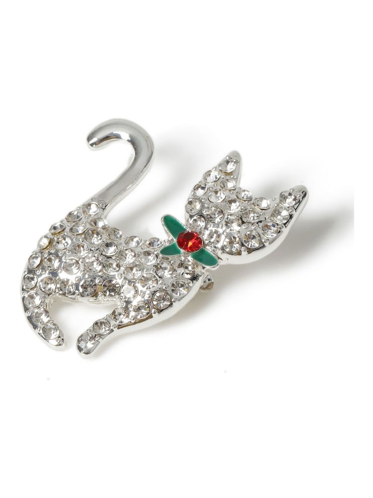 Broche de gato de Navidad Aela en tono plateado - Imagen 3 de 3