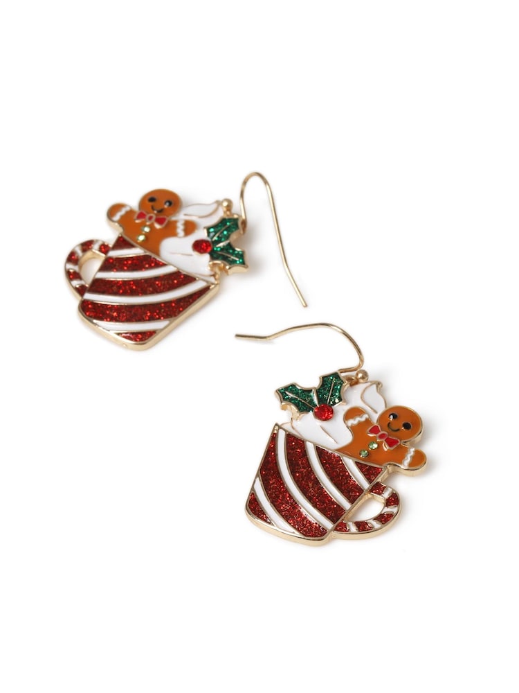 Aela Red Christmas Gingerbread Coffee Cup Earrings - Bild 3 von 3 Aela Red Christmas Gingerbread Coffee Cup Earrings - Bild 3 von 3