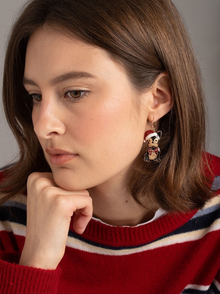 Boucles d’oreilles Aela Noël Français Bulldog noires - Image 1 de 3