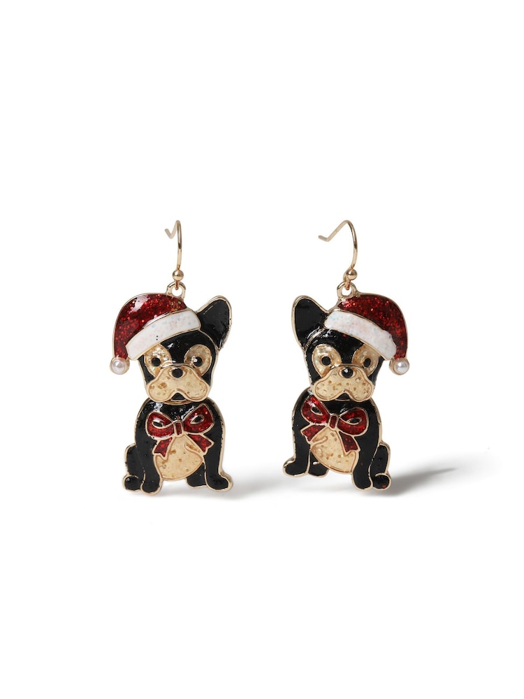 Boucles d’oreilles Aela Noël Français Bulldog noires - Image 2 de 3