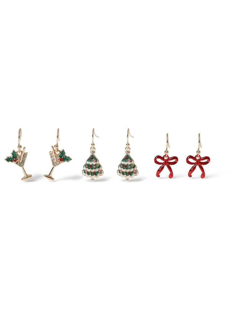 Aela Red Christmas Mixed Drop Earrings 3 Pack - 3的图像1｝