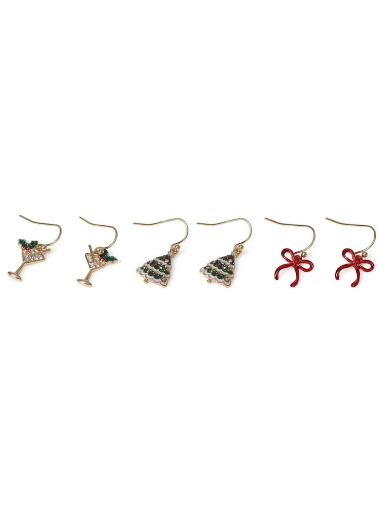 Aela Red Christmas Mixed Drop Earrings 3 Pack - 3的图像3｝