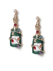 Aela Green Christmas Champagne Bottle Drop Earrings - Image 2 of 3