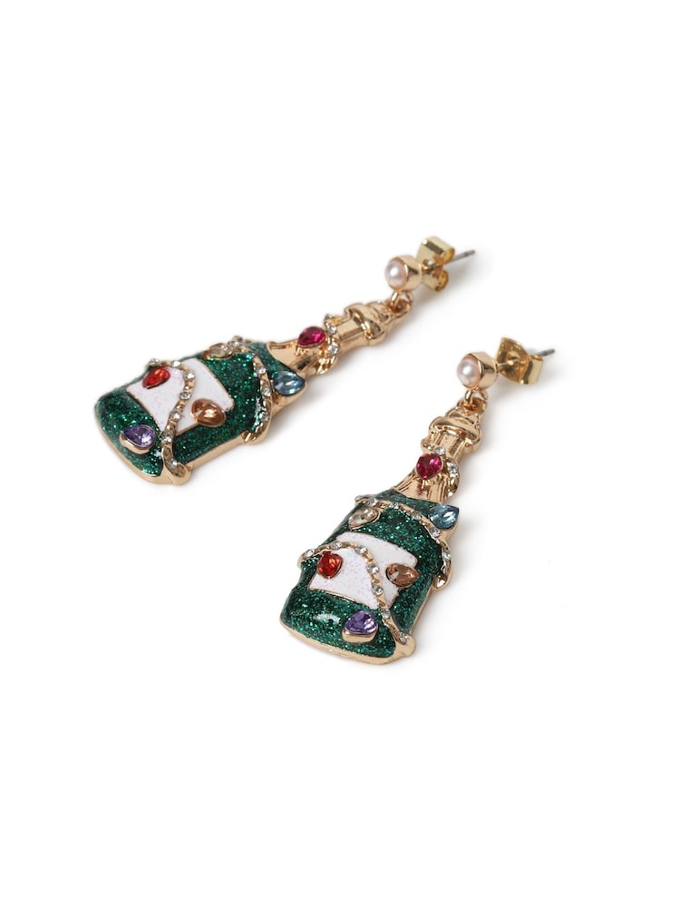 Aela Green Christmas Champagne Bottle Drop Earrings - Image 3 of 3 Aela Green Christmas Champagne Bottle Drop Earrings - Image 3 of 3