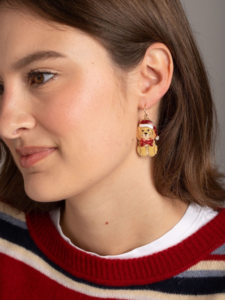 Aela Christmas Cockapoo Drop Brown Earrings - Image 1 of 3 Aela Christmas Cockapoo Drop Brown Earrings - Image 1 of 3