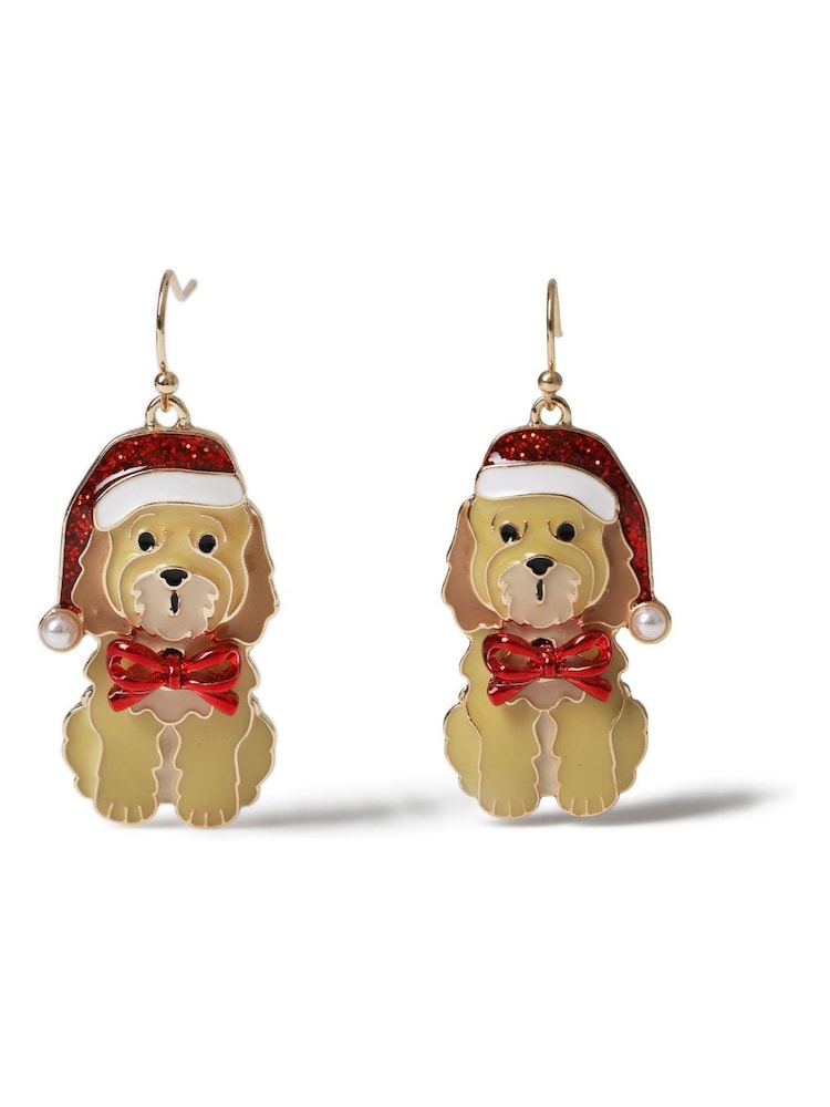 Aela Christmas Cockapoo Drop Brown Earrings - Image 2 of 3 Aela Christmas Cockapoo Drop Brown Earrings - Image 2 of 3