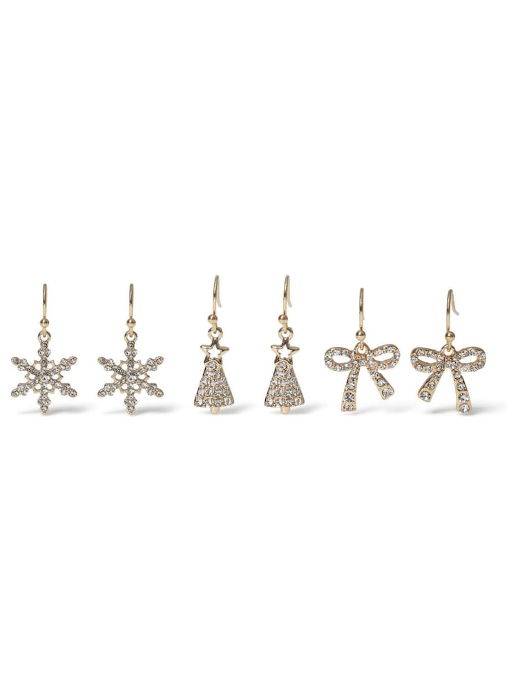 Aela Gold Tone Christmas Drop Earrings 3 Pack - Image 1 of 3