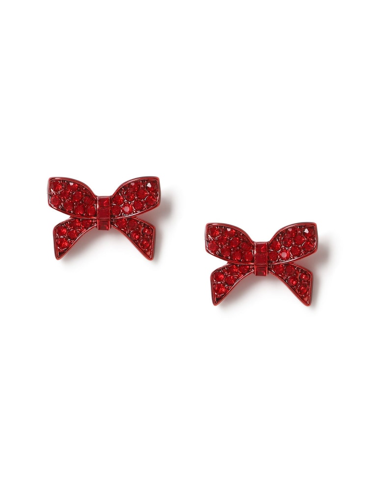Aela Red Christmas Bow Stud Earrings - Image 2 of 3 Aela Red Christmas Bow Stud Earrings - Image 2 of 3
