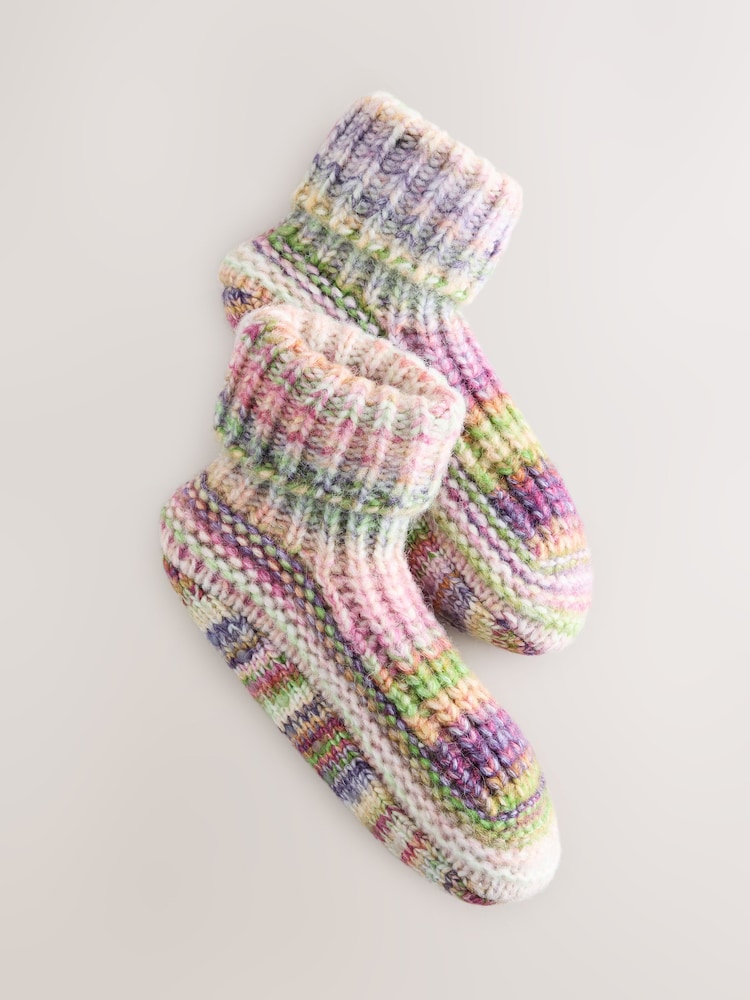 Purple Tonal Knitted Bootsie Slipper Socks - Image 1 of 4 Purple Tonal Knitted Bootsie Slipper Socks - Image 1 of 4