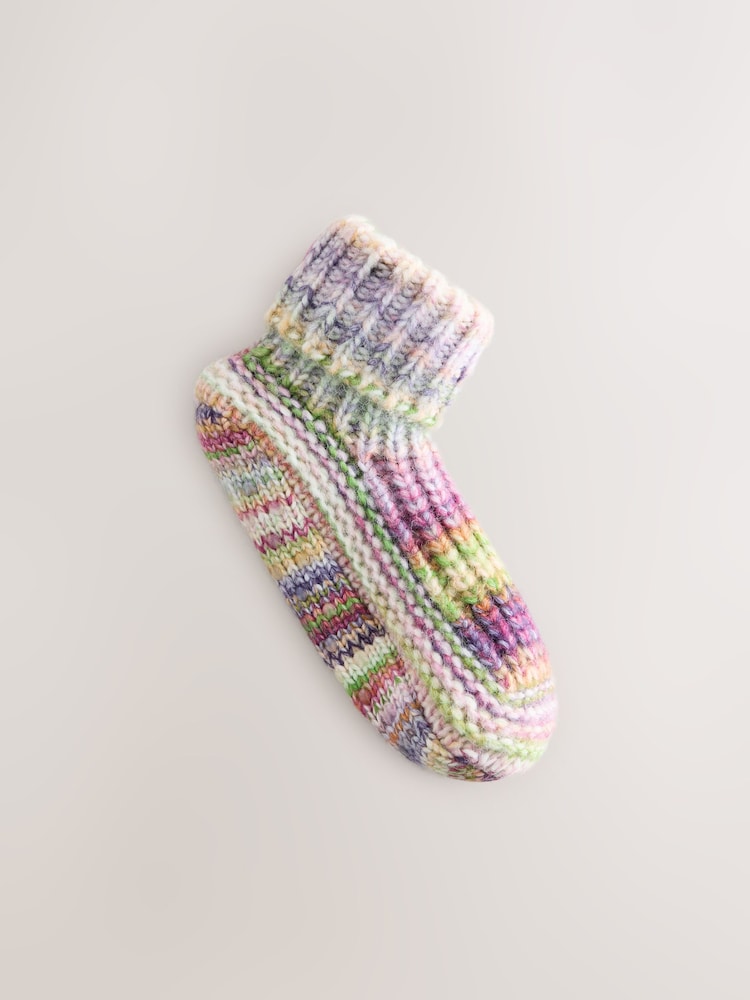 Purple Tonal Knitted Bootsie Slipper Socks - Image 2 of 4 Purple Tonal Knitted Bootsie Slipper Socks - Image 2 of 4