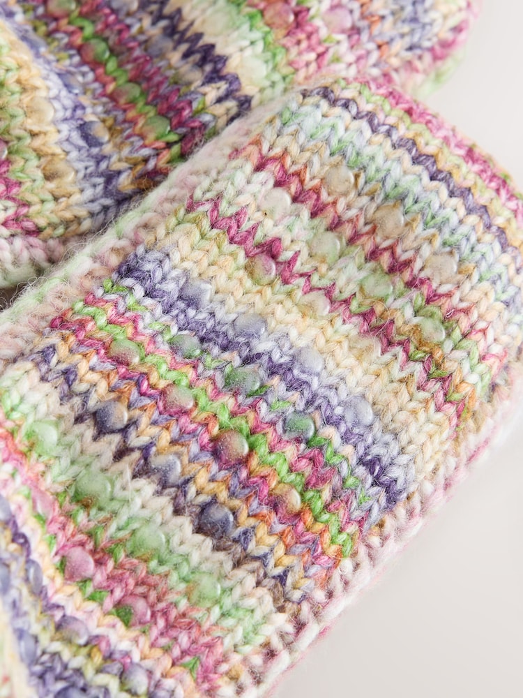 Purple Tonal Knitted Bootsie Slipper Socks - Image 4 of 4 Purple Tonal Knitted Bootsie Slipper Socks - Image 4 of 4