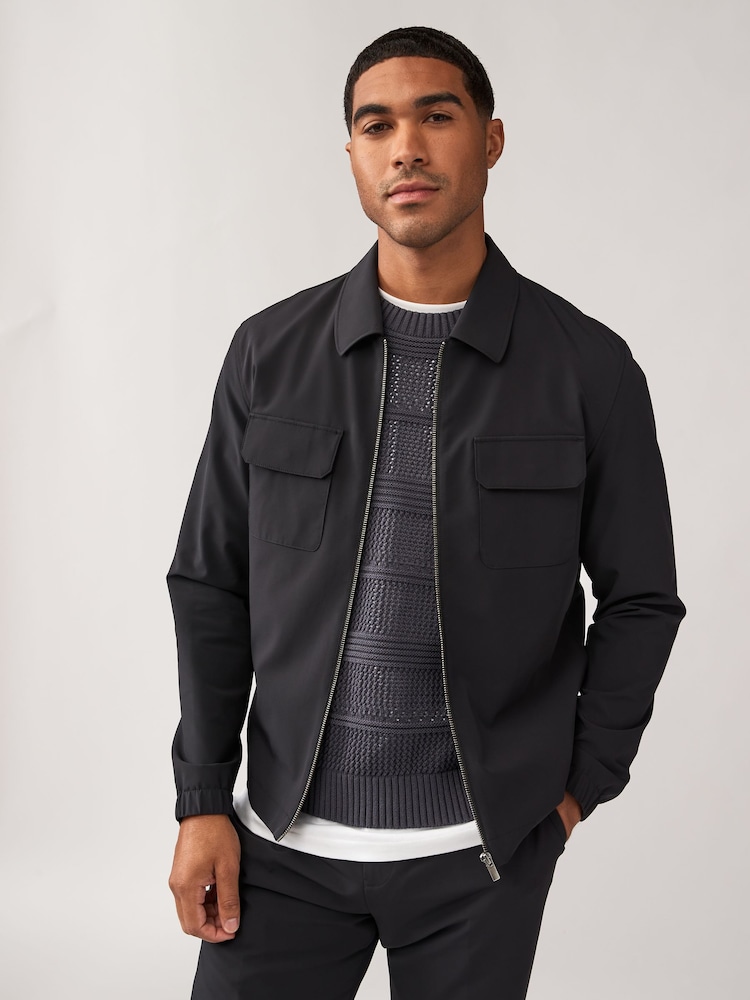 Black Smart Zip Through Shacket - Image 1 of 10