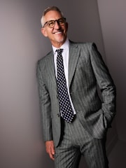 Grey Slim Fit Signature Marzotto Italian Fabric Stripe Suit Jacket - Image 1 of 11