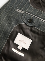 Grey Slim Fit Signature Marzotto Italian Fabric Stripe Suit Jacket - Image 10 of 11