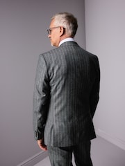 Grey Slim Fit Signature Marzotto Italian Fabric Stripe Suit Jacket - Image 3 of 11