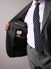 Grey Slim Fit Signature Marzotto Italian Fabric Stripe Suit Jacket - Image 4 of 11