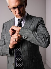 Grey Slim Fit Signature Marzotto Italian Fabric Stripe Suit Jacket - Image 5 of 11
