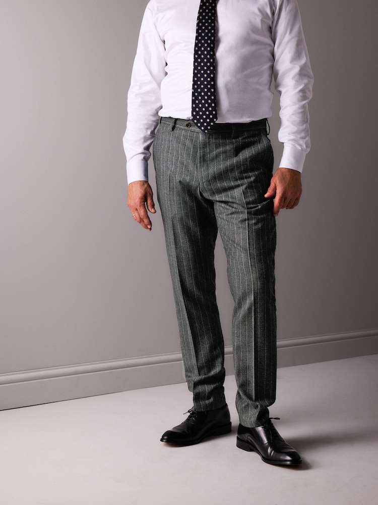 Grey Slim Fit Signature Marzotto Italian Fabric Stripe Suit Trousers - Image 1 of 8