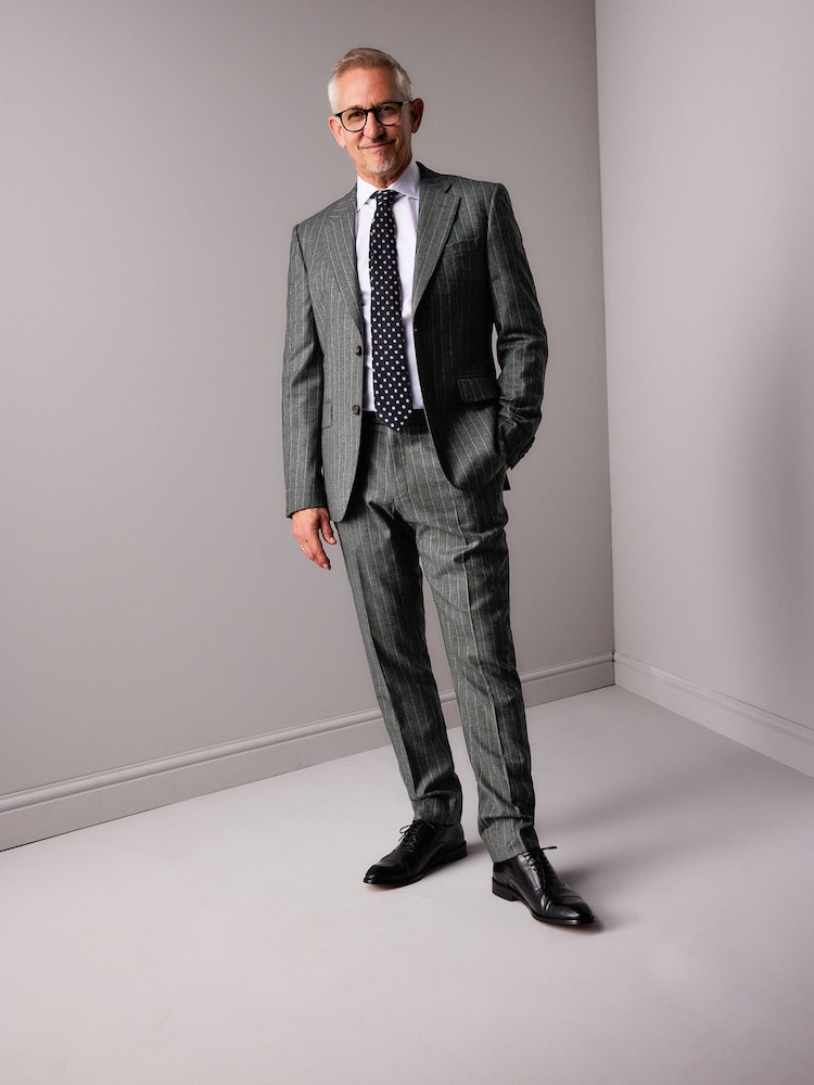 Grey Slim Fit Signature Marzotto Italian Fabric Stripe Suit Trousers - Image 2 of 8