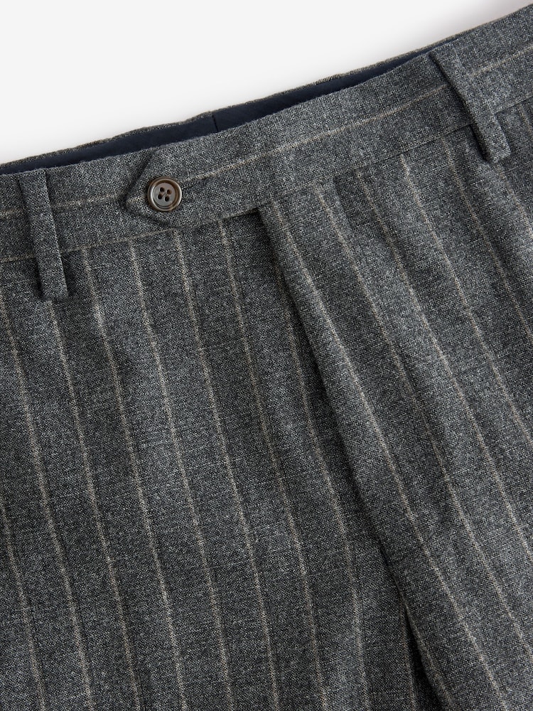 Grey Slim Fit Signature Marzotto Italian Fabric Stripe Suit Trousers - Image 8 of 8