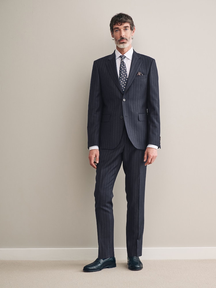 Bleu marine - Coupe ajustée  Signature Empire Mills British Wool Rayure Costume Veste - Image 2 of 10