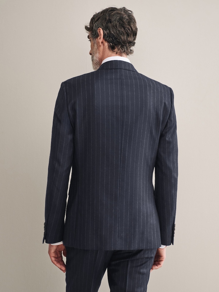 Bleu marine - Coupe ajustée  Signature Empire Mills British Wool Rayure Costume Veste - Image 3 of 10