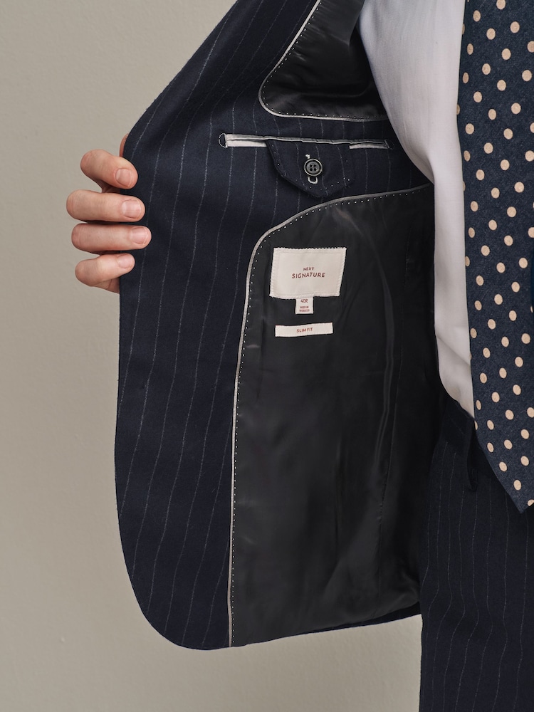 Bleu marine - Coupe ajustée  Signature Empire Mills British Wool Rayure Costume Veste - Image 5 of 10