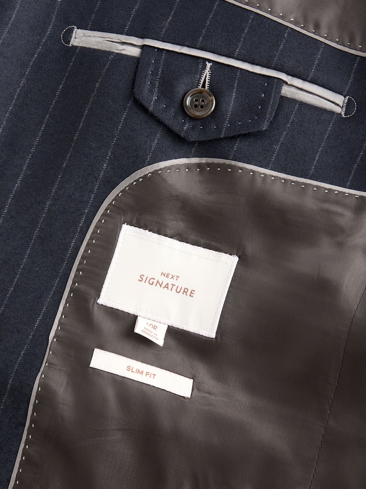 Bleu marine - Coupe ajustée  Signature Empire Mills British Wool Rayure Costume Veste - Image 9 of 10