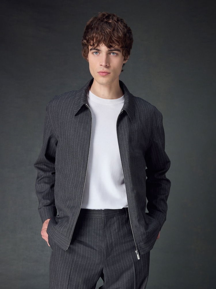 Charcoal Grey Stripe Shacket - Image 1 of 4