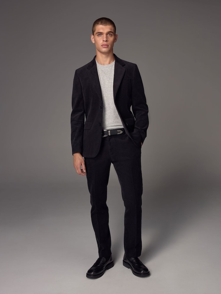 Schwarz - Straight Fit 100% Cotton Corduroy Suit Trousers - Bild 2 von 9