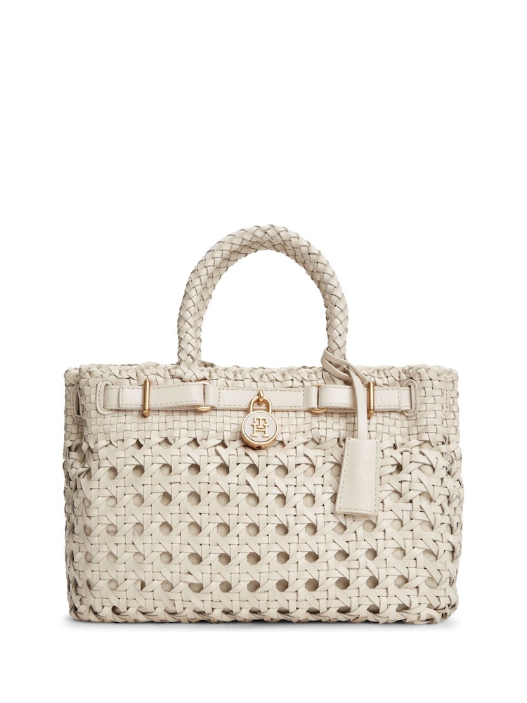 Tommy Hilfiger Cream The American Icon Braided Leather Tote Bag - Image 1 of 5