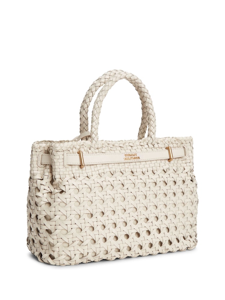 Tommy Hilfiger Cream The American Icon Braided Leather Tote Bag - Image 2 of 5