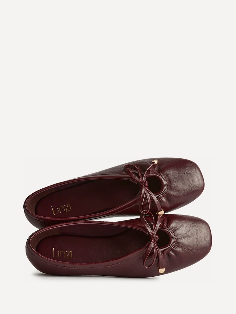 Linzi Dark Red Arlo Ballet Pumps with Bow Detail - Image 5 of 5 Linzi Dark Red Arlo Ballet Pumps with Bow Detail - Image 5 of 5