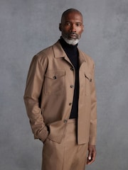 Sand Natural Slim Fit Signature Zignone Italian Wool Flannel Shacket - Image 1 of 9
