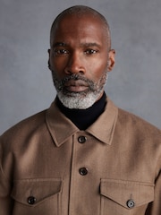 Sand Natural Slim Fit Signature Zignone Italian Wool Flannel Shacket - Image 3 of 9