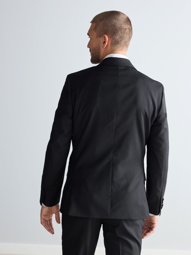 Noir - Coupe ajustée  Signature Marzotto Italian Fabric Carreaux Smoking Veste - Image 4 of 10